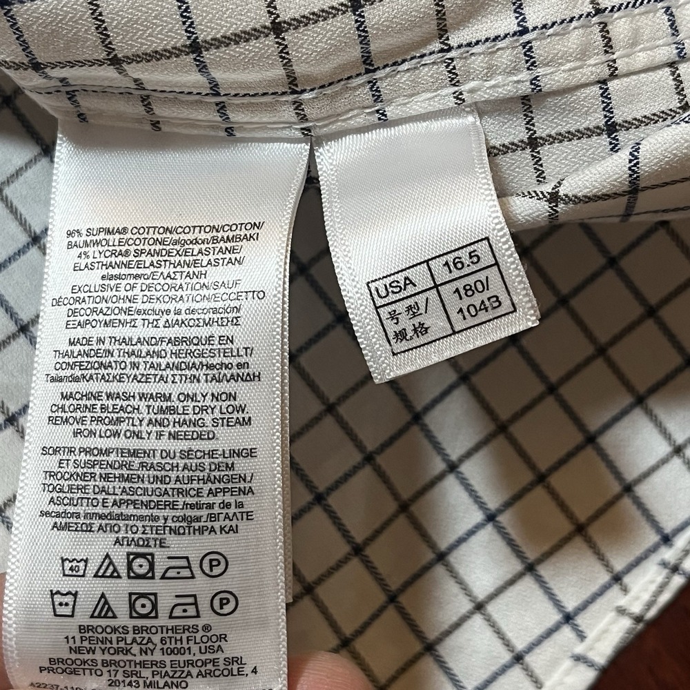Brooks Brothers Shirt Mens 16.5 35 White Gray Check Plaid Non-Iron Stretch Reg - Picture 5 of 8